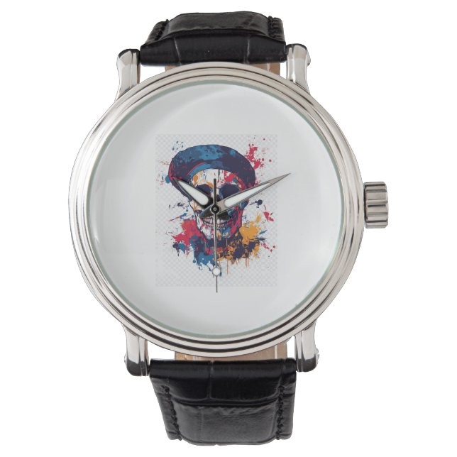 Creatieve Botten – Funny Artist Skull Horloge (Voorkant)