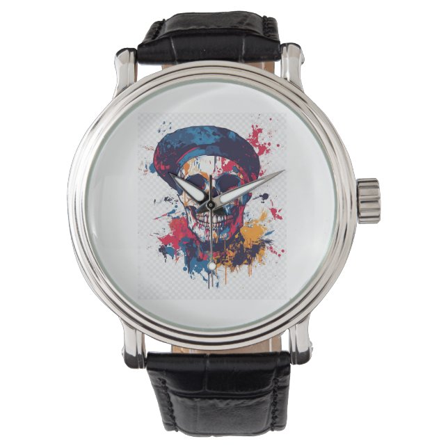 Creatieve botten � Grappige kunstenaar schedel Horloge (Voorkant)