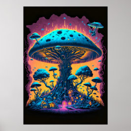 Creatieve buitenaardse psychedelische paddenstoele poster