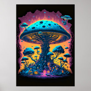 Creatieve buitenaardse psychedelische paddenstoele poster