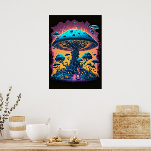 Creatieve buitenaardse psychedelische paddenstoele poster (Keuken)