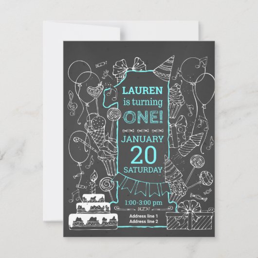 Creatieve Chalkboard Doodle Art Verjaardag Uitnodi Kaart (Voorkant)