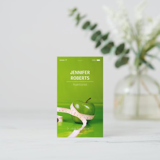 Creatieve en unieke diëtitititische voedingsdeskun visitekaartje (Staand voorkant)