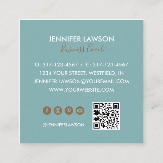 Creatieve Eucalyptus QR-code en sociale mediapicto Vierkante Visitekaartje (Achterkant)