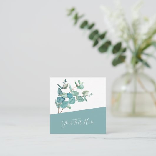 Creatieve Eucalyptus QR-code en sociale mediapicto Vierkante Visitekaartje (Staand voorkant)