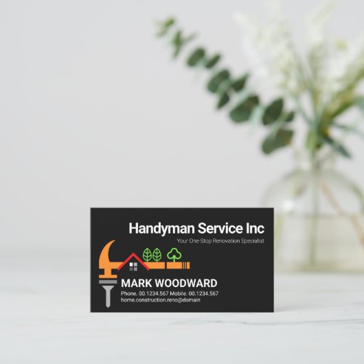 Creatieve Handyman Hammer Home Visitekaartje (Staand voorkant)