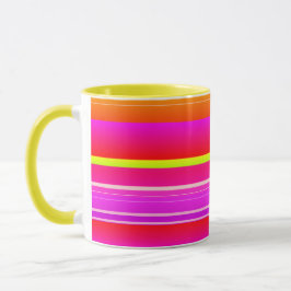 Creatieve heldere magenta gele roze artsy gestreep mok