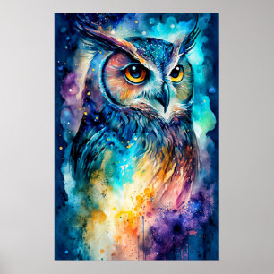 Creatieve illustratie van een uil op een tak poster