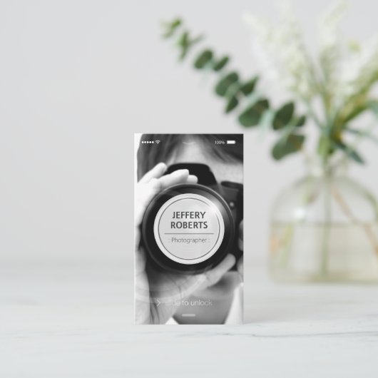 Creatieve iPhone iOS-stijl - Moderne fotograaf Visitekaartje (Staand voorkant)