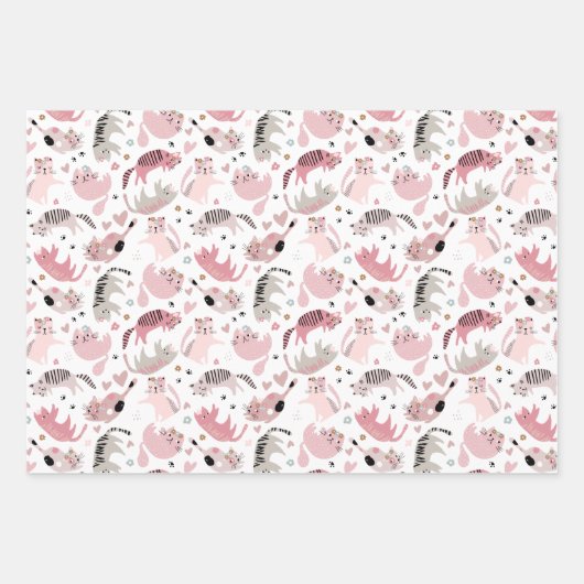 Creatieve Kinder katten die papierbladen overvulle Inpakpapier Vel (Voorkant 3)