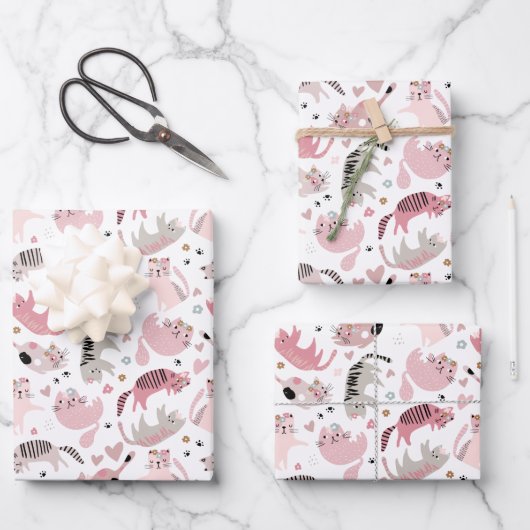 Creatieve Kinder katten die papierbladen overvulle Inpakpapier Vel (Voorkant)