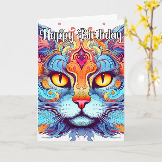 Creatieve Kitty Cat Illustratie Kaart (Gele Bloem)
