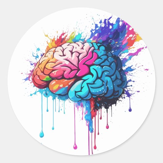 Creatieve kleurrijke Brain Splash Artwork Ronde Sticker (Voorkant)