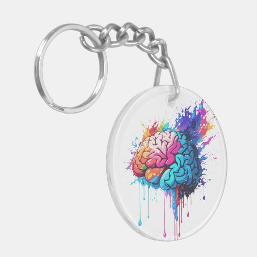 Creatieve kleurrijke Brain Splash Artwork Sleutelhanger (Voorkant Links)