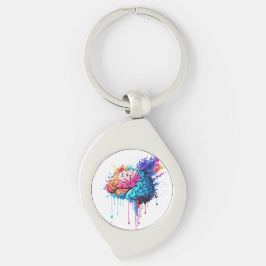 Creatieve kleurrijke Brain Splash Artwork Sleutelhanger (Voorkant)