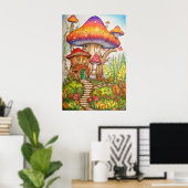 Creatieve kleurrijke grillige paddenstoelenwoning poster (Thuiskantoor)