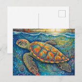 Creatieve kleurrijke zwemschildpad illustratie briefkaart (Voorkant / Achterkant)