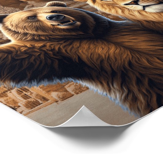 Creatieve Leeuw en Beer Selfie Poster (Hoek)