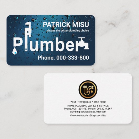 Creatieve loodgieter bewegwijzering in blauwe wate visitekaartje (Voorkant / Achterkant)