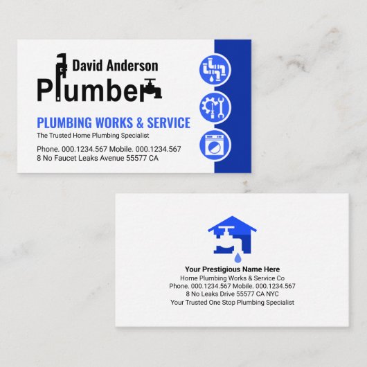 Creatieve Loodgieter Signage Blauwe Loodgieter Pic Visitekaartje (Voorkant / Achterkant)