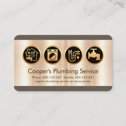 Creatieve loodgieterspictogrammen op metaal visitekaartje (Voorkant)