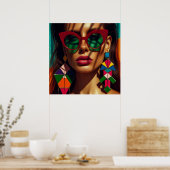 Creatieve mode foto. Vrouw met oorbellen Poster (Keuken)