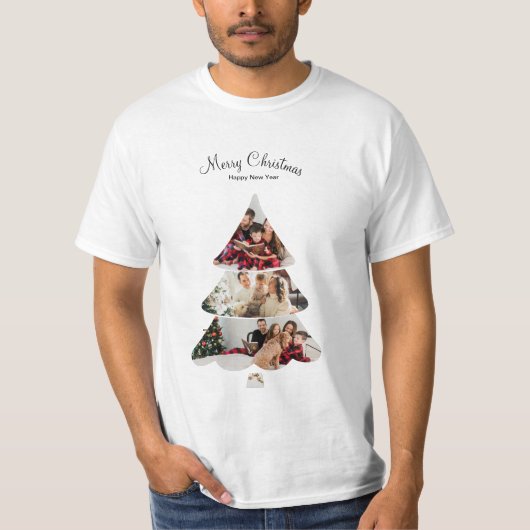Creatieve Moderne Kerstboom Fotocollage T-shirt (Voorkant)