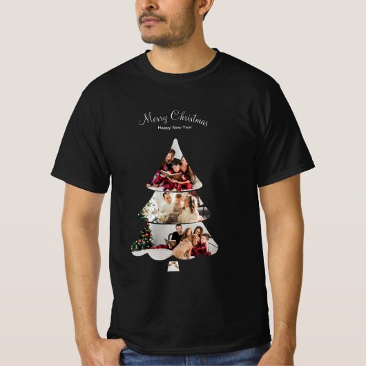 Creatieve Moderne Kerstboom Fotocollage T-shirt (Voorkant)