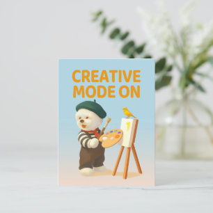 Creatieve modus aan: schilder Bichon-hond kunstena Briefkaart