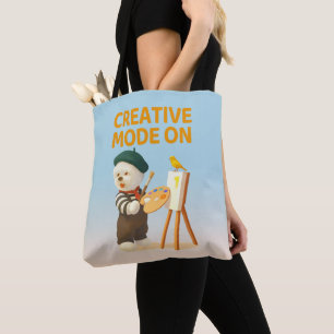 Creatieve modus aan: Schilder Bichon-hond Kunstena Tote Bag
