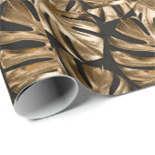 Creatieve monstera bladeren, zwarte achtergrond. cadeaupapier (Rol Hoek)