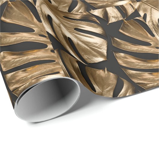 Creatieve monstera bladeren, zwarte achtergrond. cadeaupapier (Rol Hoek)