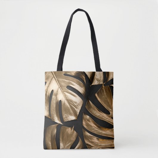 Creatieve monstera bladeren, zwarte achtergrond. tote bag (Voorkant)