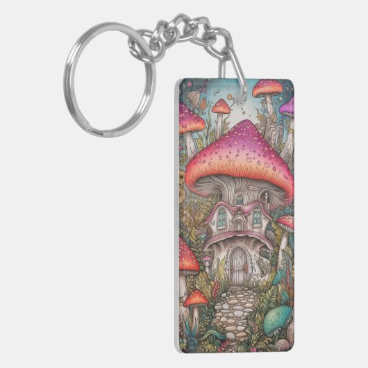 Creatieve Mushroom Hut Illustratie Sleutelhanger (Voorkant Links)