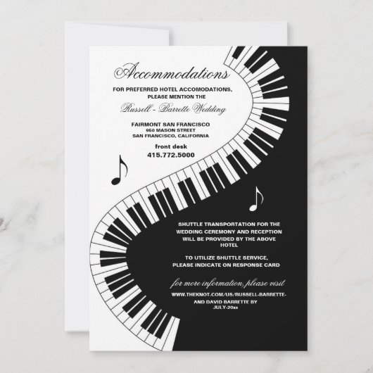 Creatieve muzikanten Piano Keys Wedding Accommodat Kaart (Voorkant)