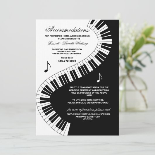 Creatieve muzikanten Piano Keys Wedding Accommodat Kaart (Staand voorkant)