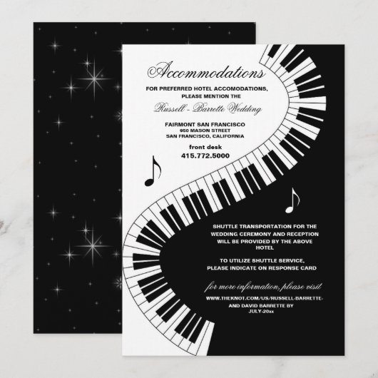 Creatieve muzikanten Piano Keys Wedding Accommodat Kaart (Voorkant / Achterkant)