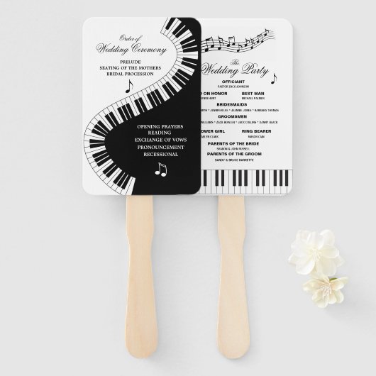 Creatieve Muzikanten Piano Keys Wedding Program Handwaaier (Voorkant en achterkant)