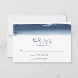 Creatieve Navy Blue Waterverf Modern Wedding RSVP Kaartje