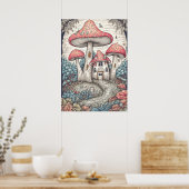 Creatieve  paddenstoelenbos woning poster (Keuken)