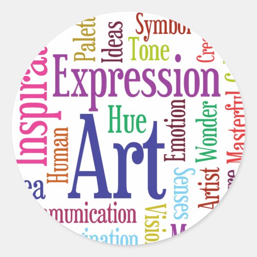 Creatieve Persoon Kunst en Inspiratie Word Cloud Ronde Sticker (Voorkant)