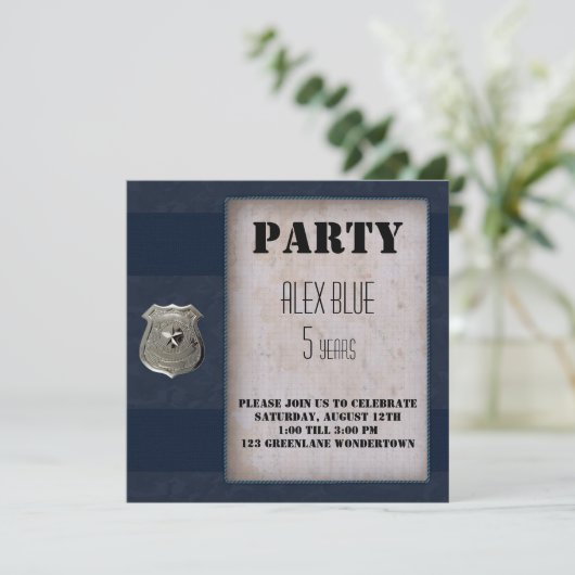 Creatieve politie thema blauwe 5e verjaardag kaart (Staand voorkant)