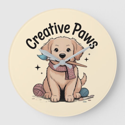 Creatieve Poot Honden Schilderen Breien Hobbyist D Grote Klok (Voorkant)
