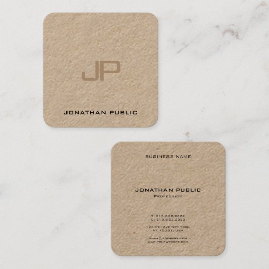 Creatieve premie Echte Kraftpapier-Document Monogr Vierkante Visitekaartje (Voorkant / Achterkant)