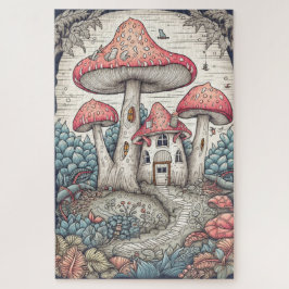 Creatieve Psychedelische Mushroom House Illustrati Legpuzzel
