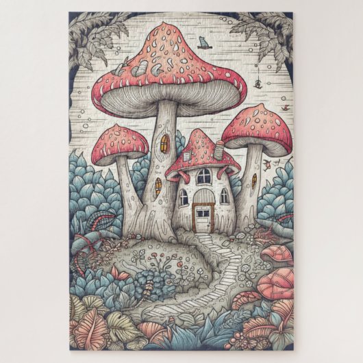 Creatieve Psychedelische Mushroom House Illustrati Legpuzzel (Verticaal)