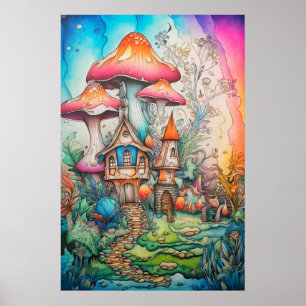 Creatieve psychedelische paddenstoelentekening poster