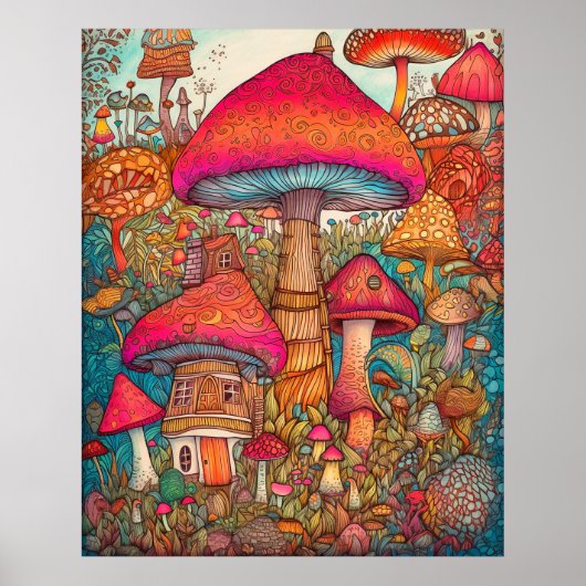 Creatieve Retro Psychedelische Paddenstoel Illustr Poster (Voorkant)