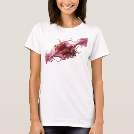 Creatieve Roze Abstracte Aardbeien Draagbare Kunst T-shirt (Voorkant)
