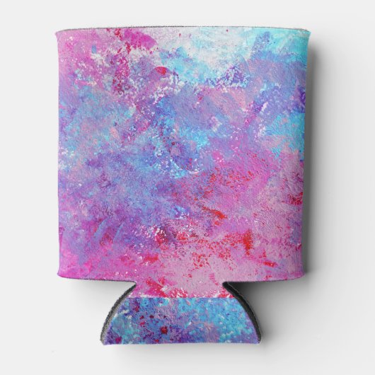 Creatieve roze-blauwe textuur, verfvlekken. blikjeskoeler (Voorkant)